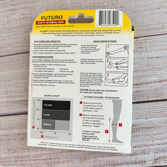 Futuro Anti-Embolism Stockings Knee Length Closed Toe White Lrg Moderate 203500 - Picture 2 of 2